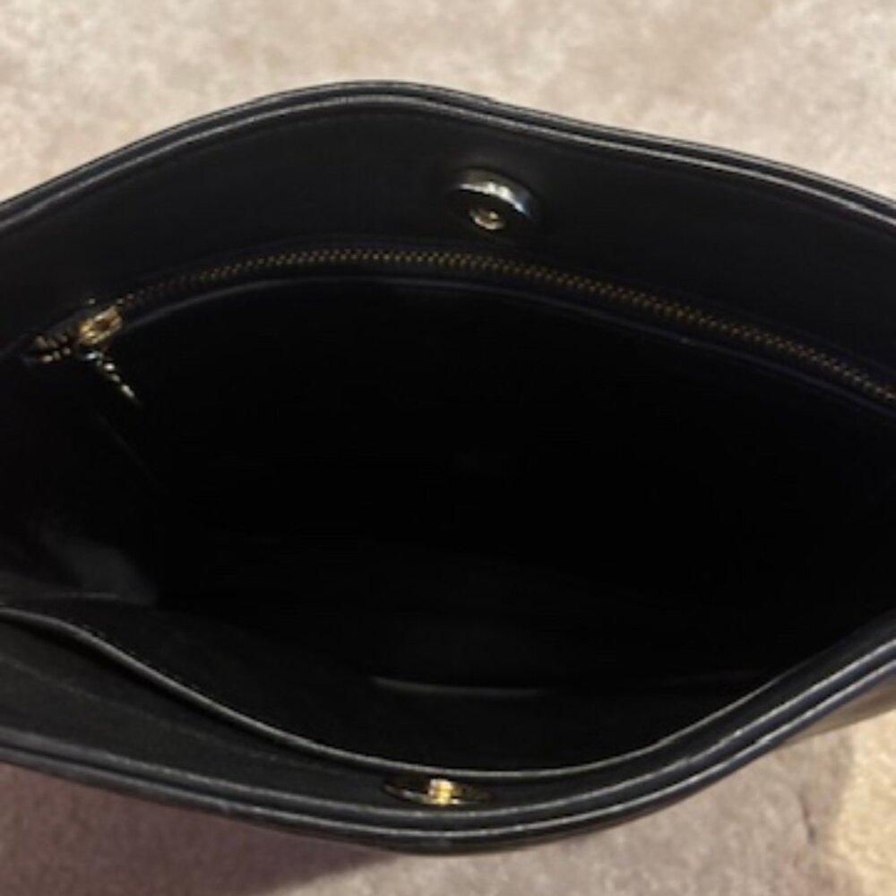 Vintage Coach Black Equestrian Bag with Long Strap, Gold Hardware, and Bag Tag - Picture 11 of 14